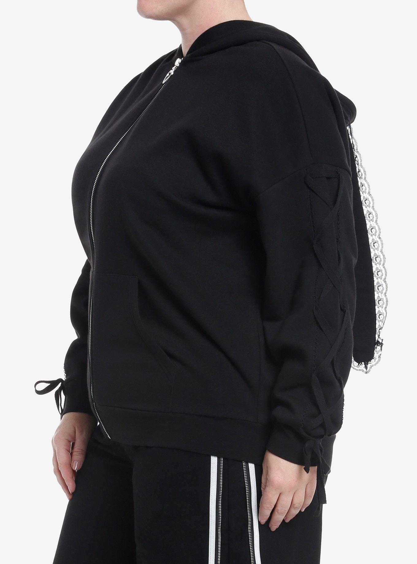 Cosmic Aura Bunny Ears Girls Hoodie Plus Size, BLACK, alternate