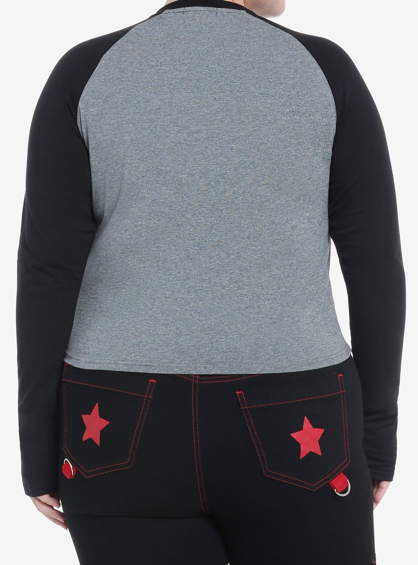 Social Collision Skulls & Stars Girls Raglan Long-Sleeve Top Plus Size, GREY, alternate