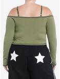 Social Collision Black Star Green Girls Cold-Shoulder Top Plus Size, BLACK, alternate
