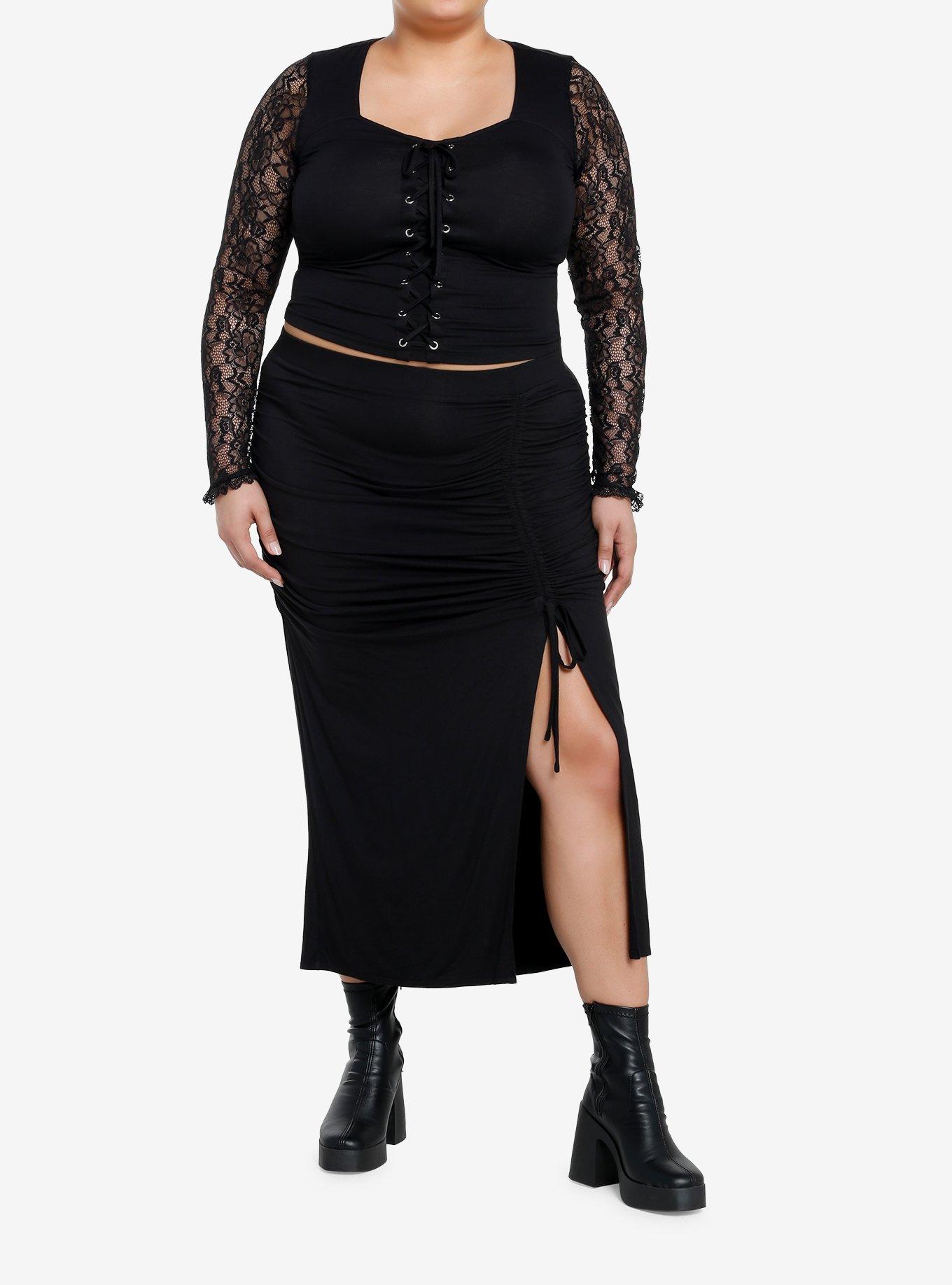 Cosmic Aura Black Lace Sleeve Sweetheart Girls Top Plus Size, BLACK, alternate