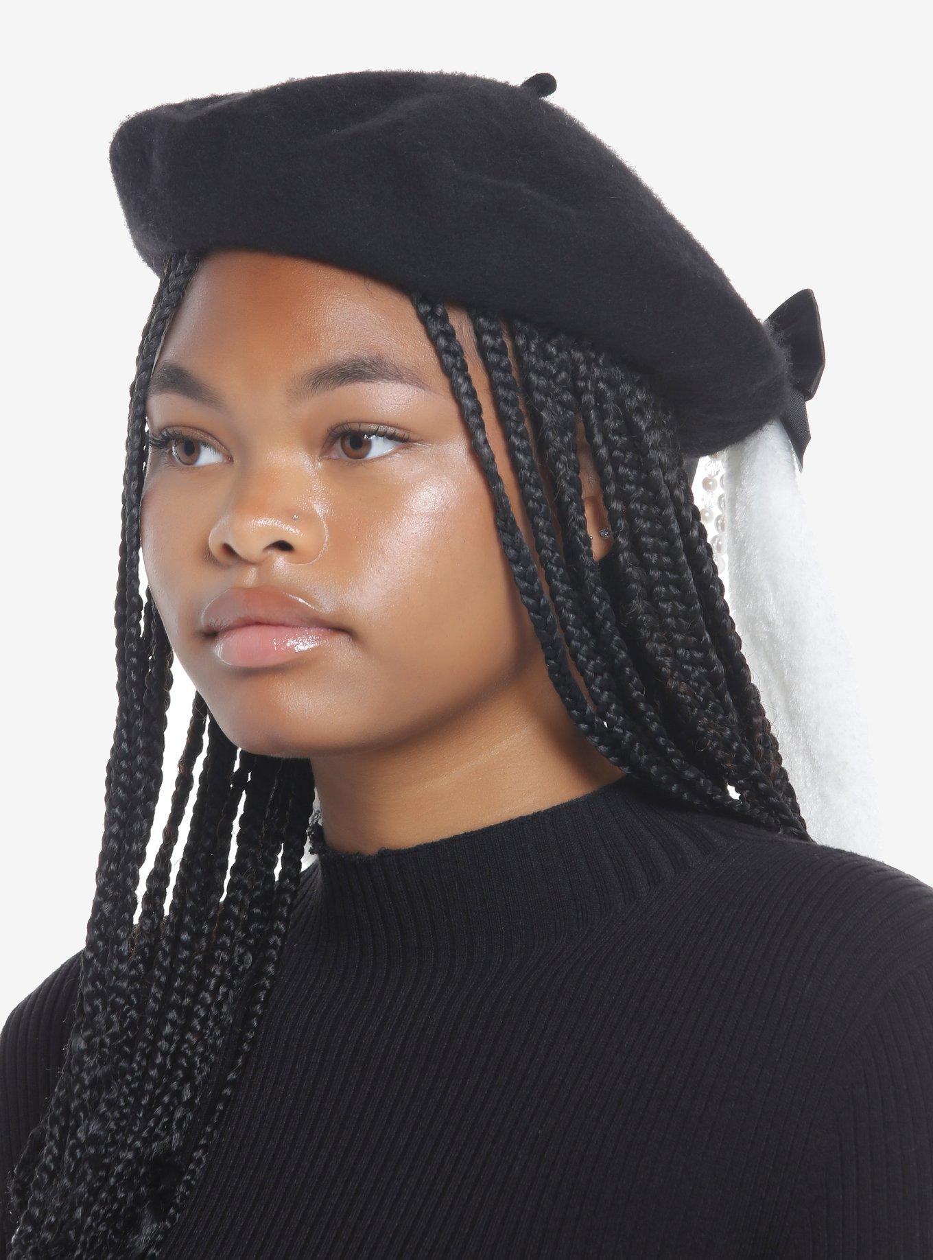 Bunny Ears Pearl Chain Bow Beret, , alternate