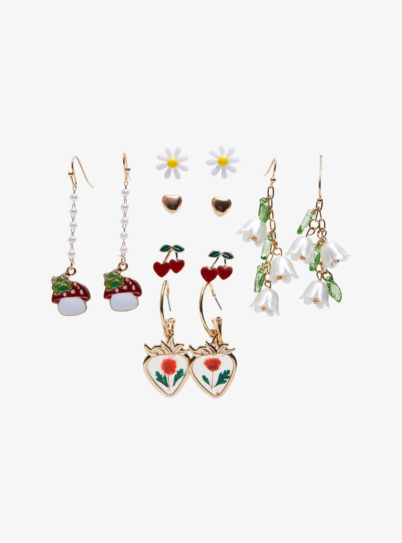 Thorn & Fable Glass Flower Mushroom Earring Set, , hi-res