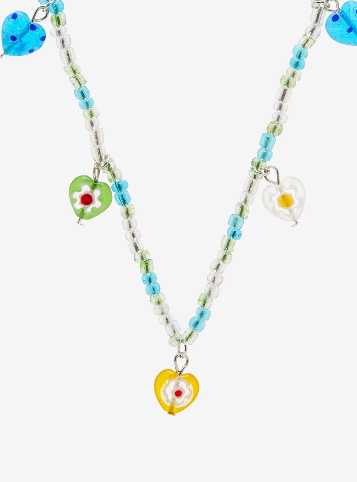 Thorn & Fable Heart Charm Multicolor Beaded Necklace, , alternate