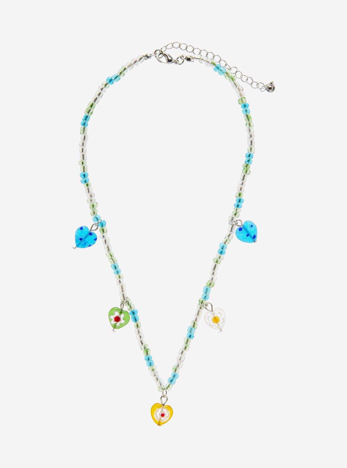 Thorn & Fable Heart Charm Multicolor Beaded Necklace, , alternate