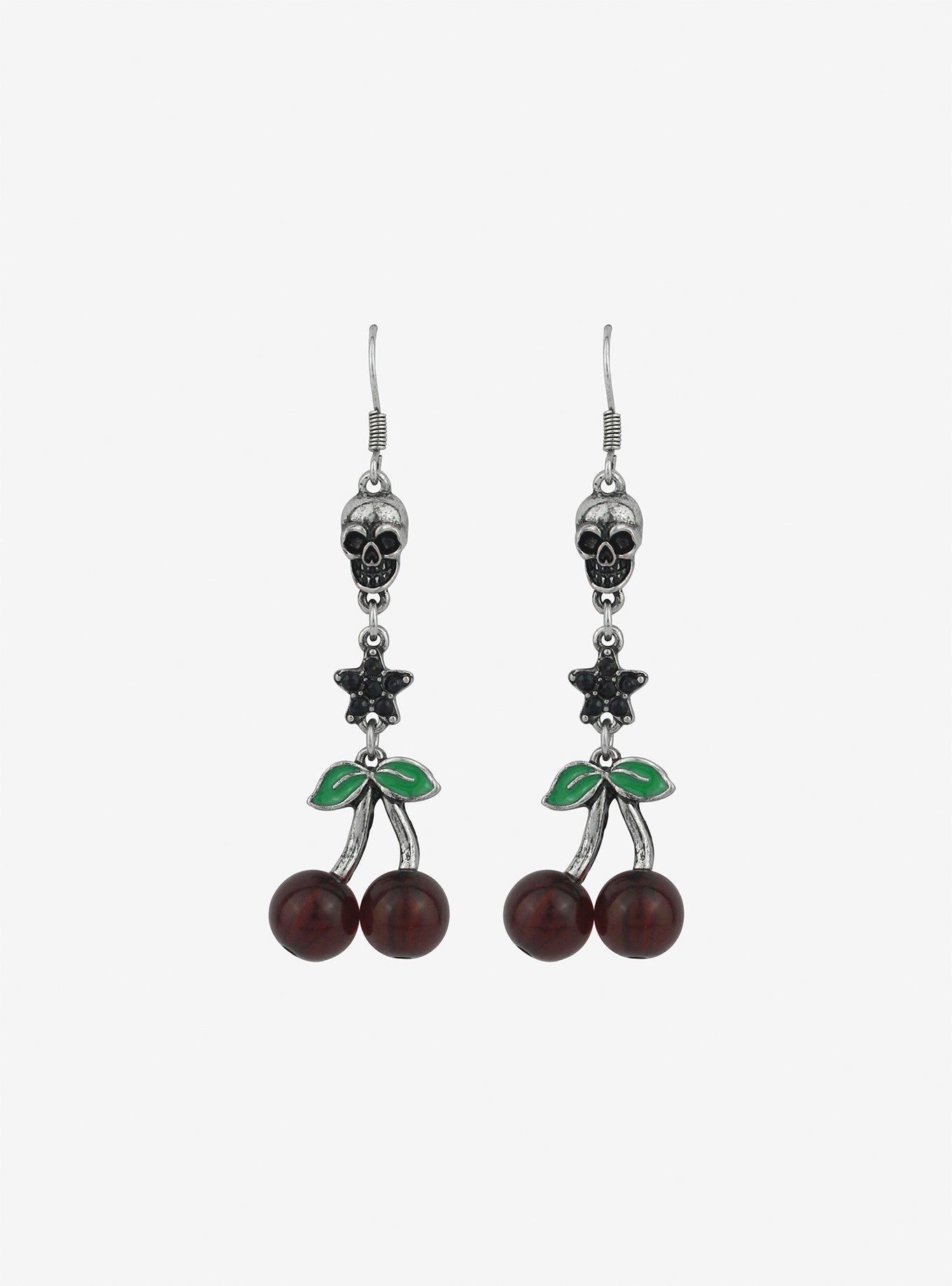 Social Collision Cherry Skull Drop Earrings, , alternate