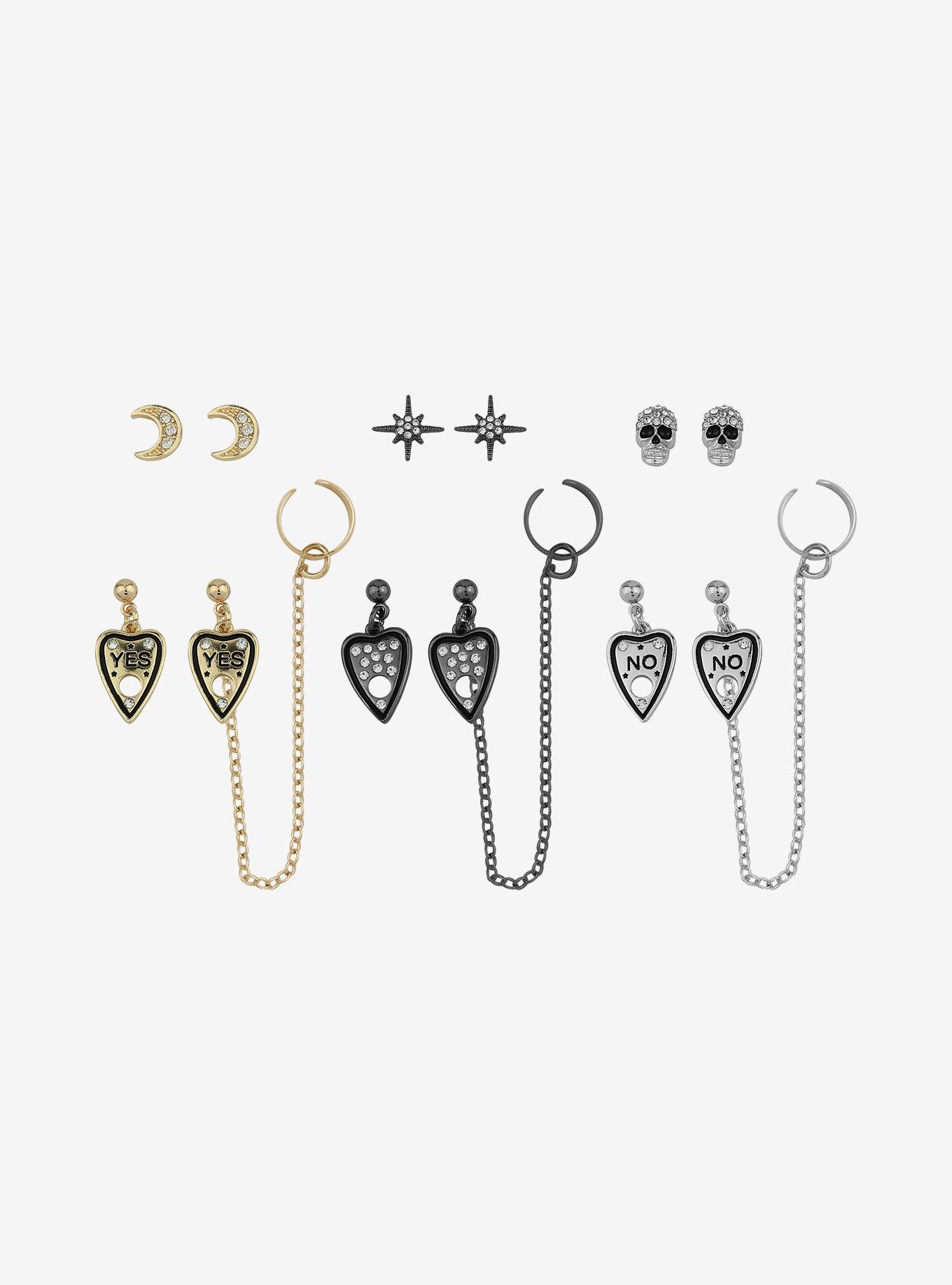 Cosmic Aura Planchette Rhinestone Cuff Earring Set, , alternate