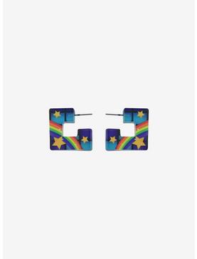 Rainbow Stars Acrylic Block Hoop Earrings, , hi-res
