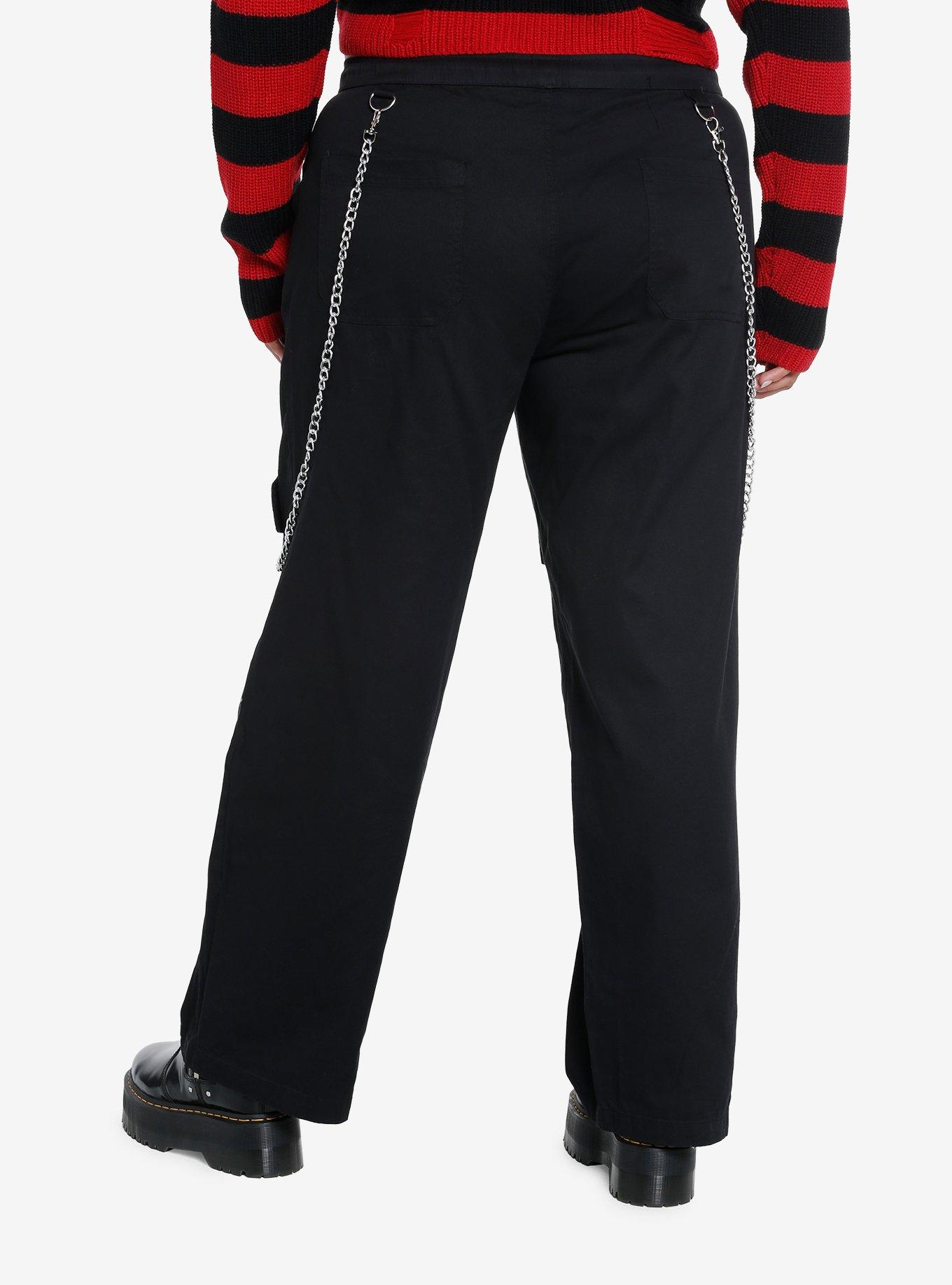 Black Side Chain Zipper Carpenter Pants Plus Size, BLACK, alternate
