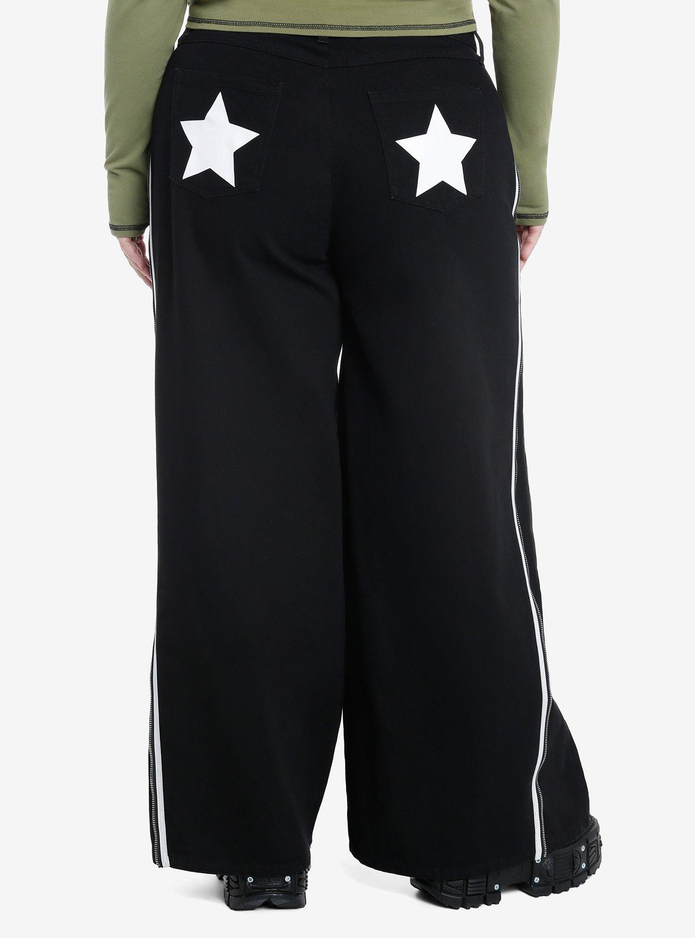 Black & White Stripe Star Carpenter Pants Plus Size, , hi-res