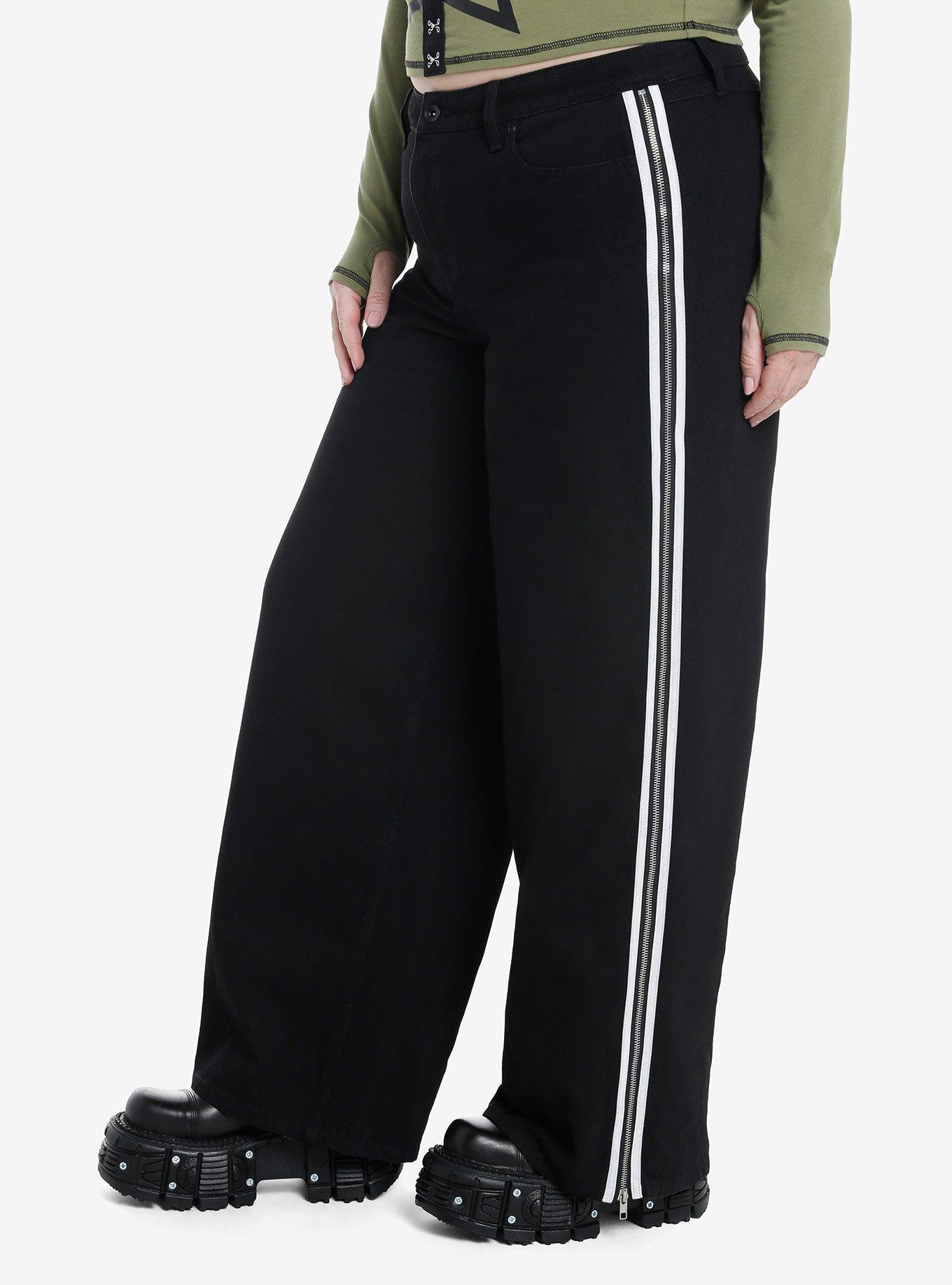 Black & White Stripe Star Carpenter Pants Plus Size, , alternate