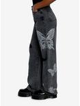Black Wash Butterfly Rose Destructed Wide Leg Denim Pants, , alternate