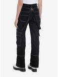 Black & White Contrast Stitch Suspender Carpenter Pants, , alternate