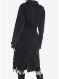 Black Destructed Girls Denim Longline Coat, BLACK, alternate