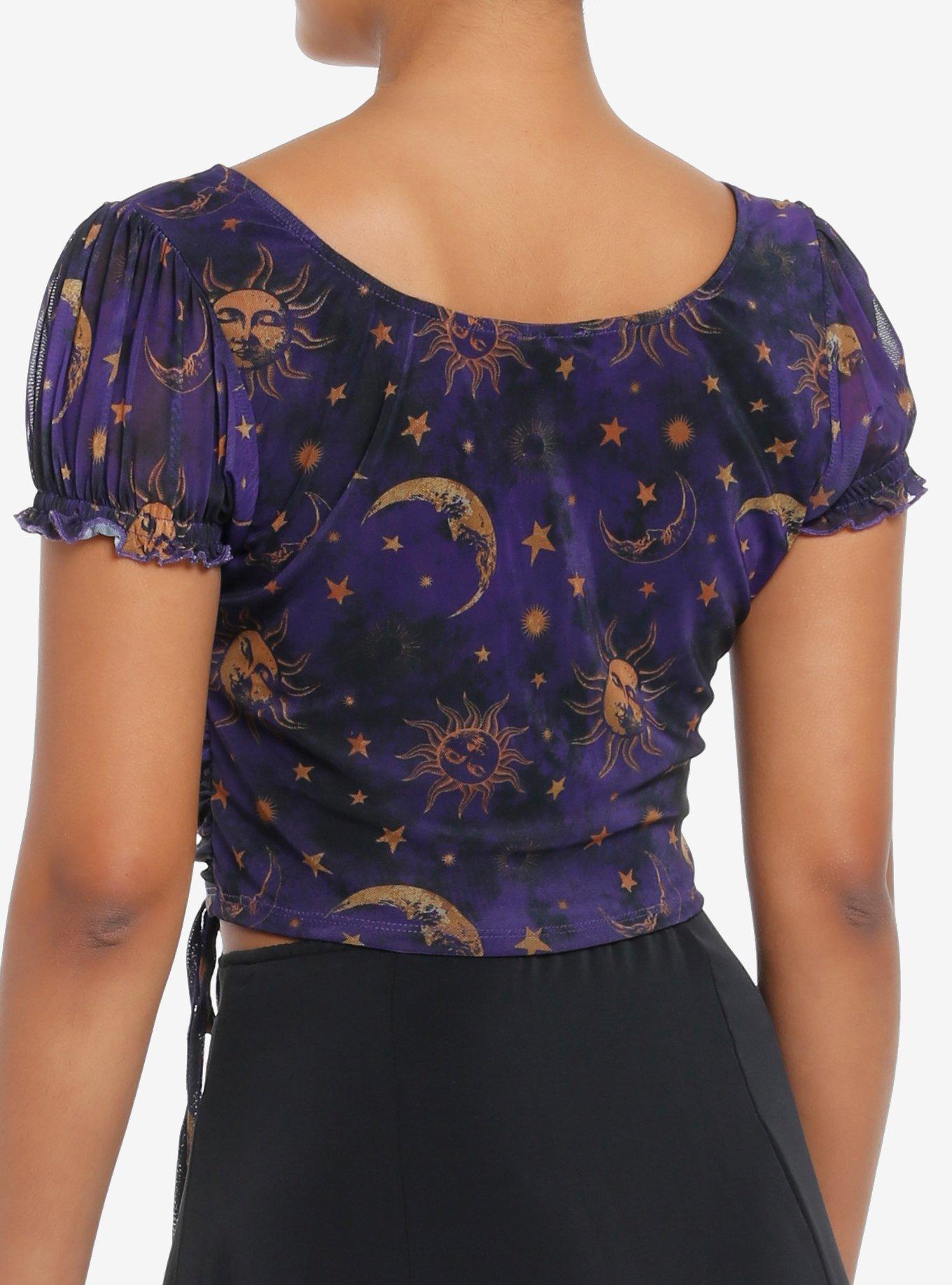 Cosmic Aura Celestial Ruched Girls Crop Top, GOLD, alternate