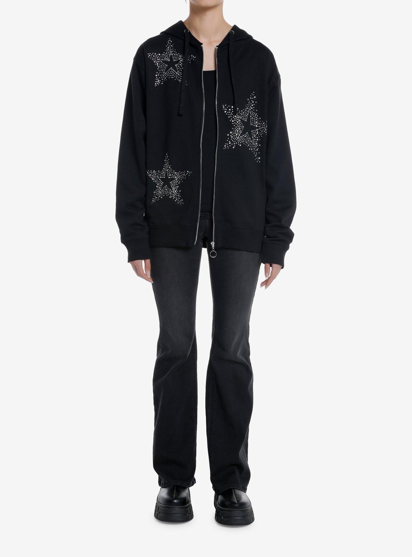 Black & Rhinestone Stars Girls Hoodie, , hi-res