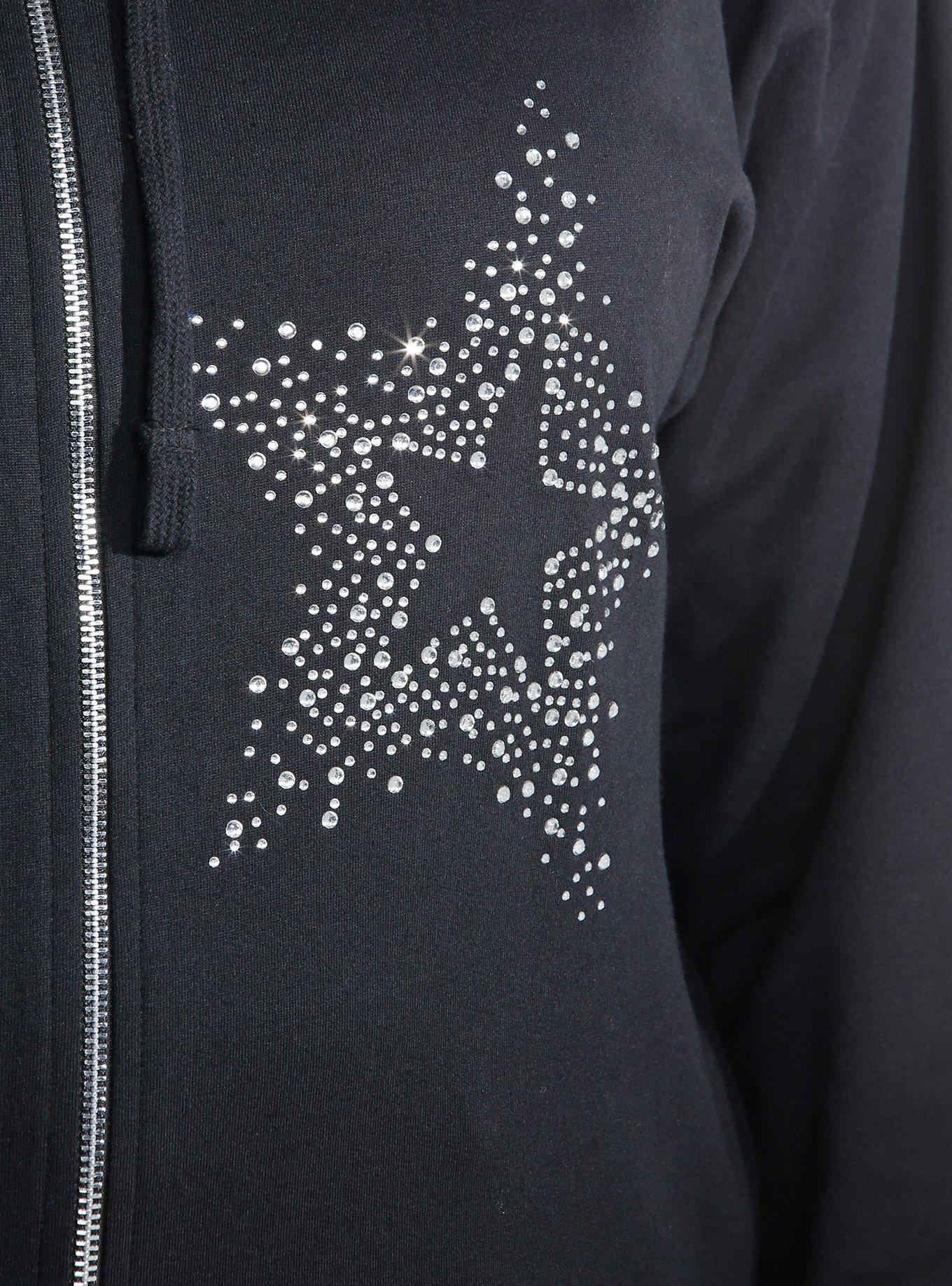 Black & Rhinestone Stars Girls Hoodie Plus Size, , alternate