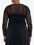 Black Flocked Rose Girls Mesh Long-Sleeve Twofer Plus Size, BLACK, alternate
