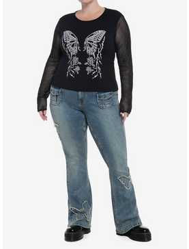 Butterfly Rose Mesh Girls Long-Sleeve Top Plus Size, , hi-res