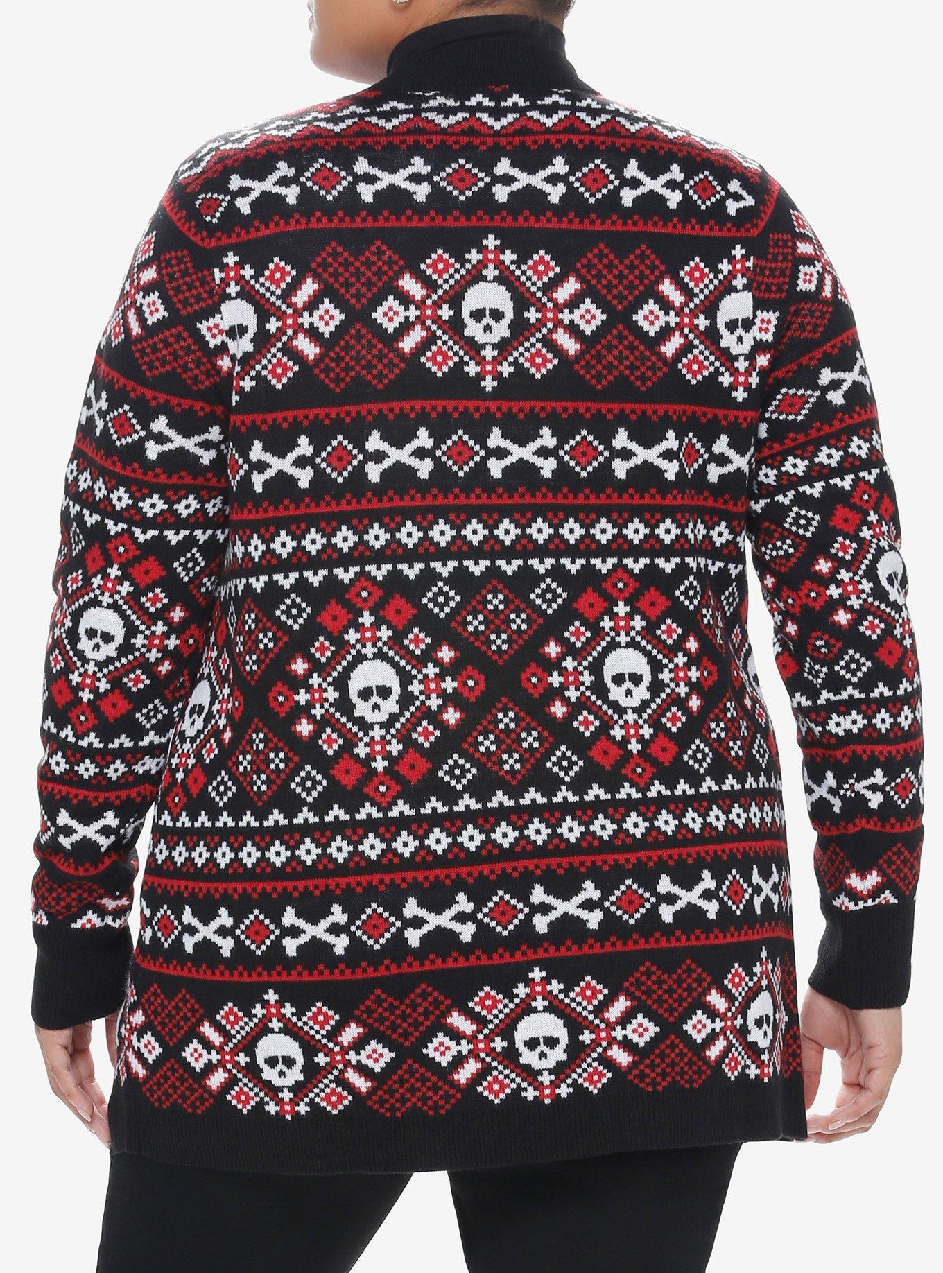 Social Collision Black & Red Skull Fair Isle Girls Cardigan Plus Size, RED, alternate