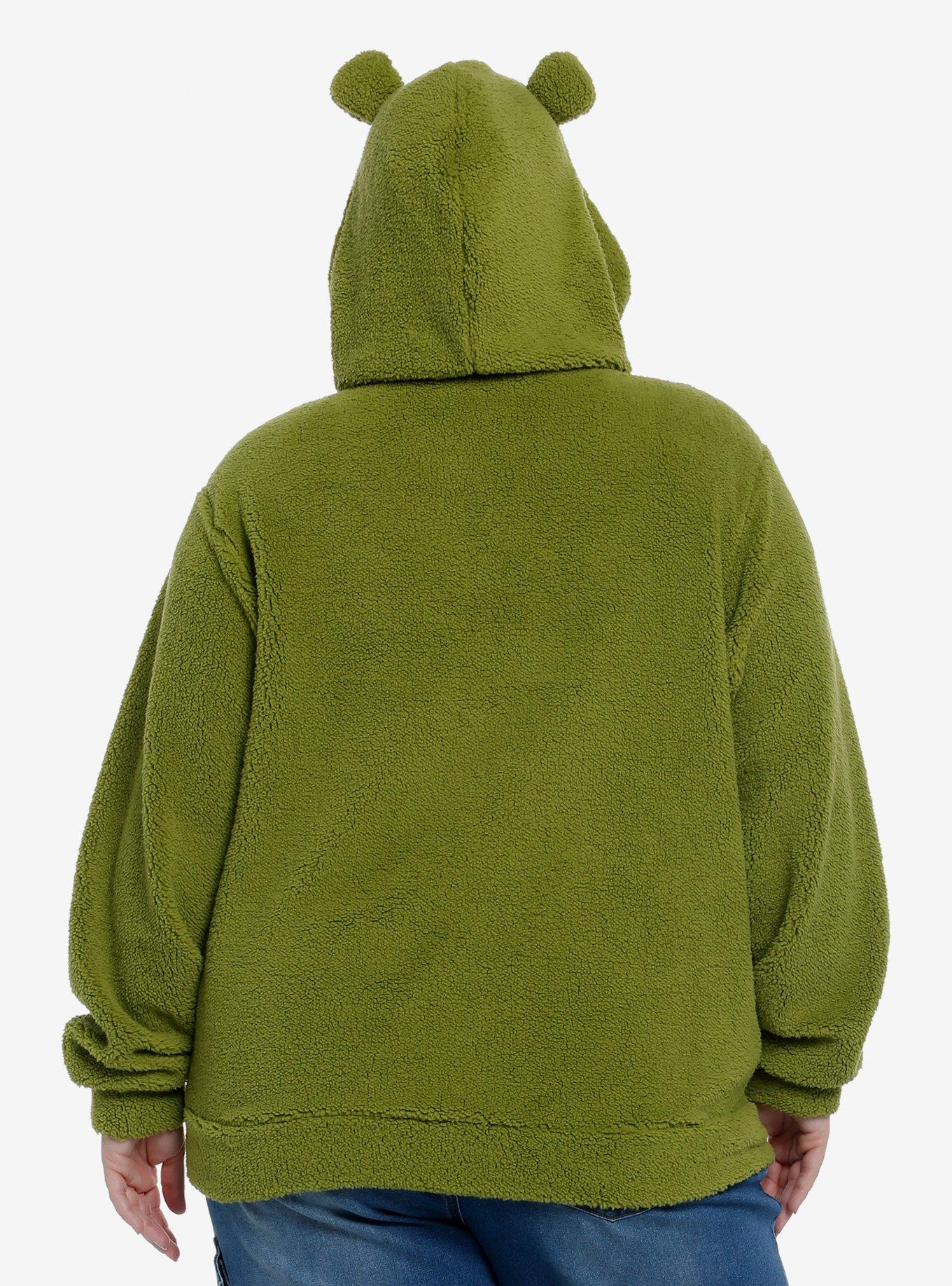 Thorn & Fable Frog Sherpa Girls Hoodie Plus Size, OLIVE, alternate - view 2