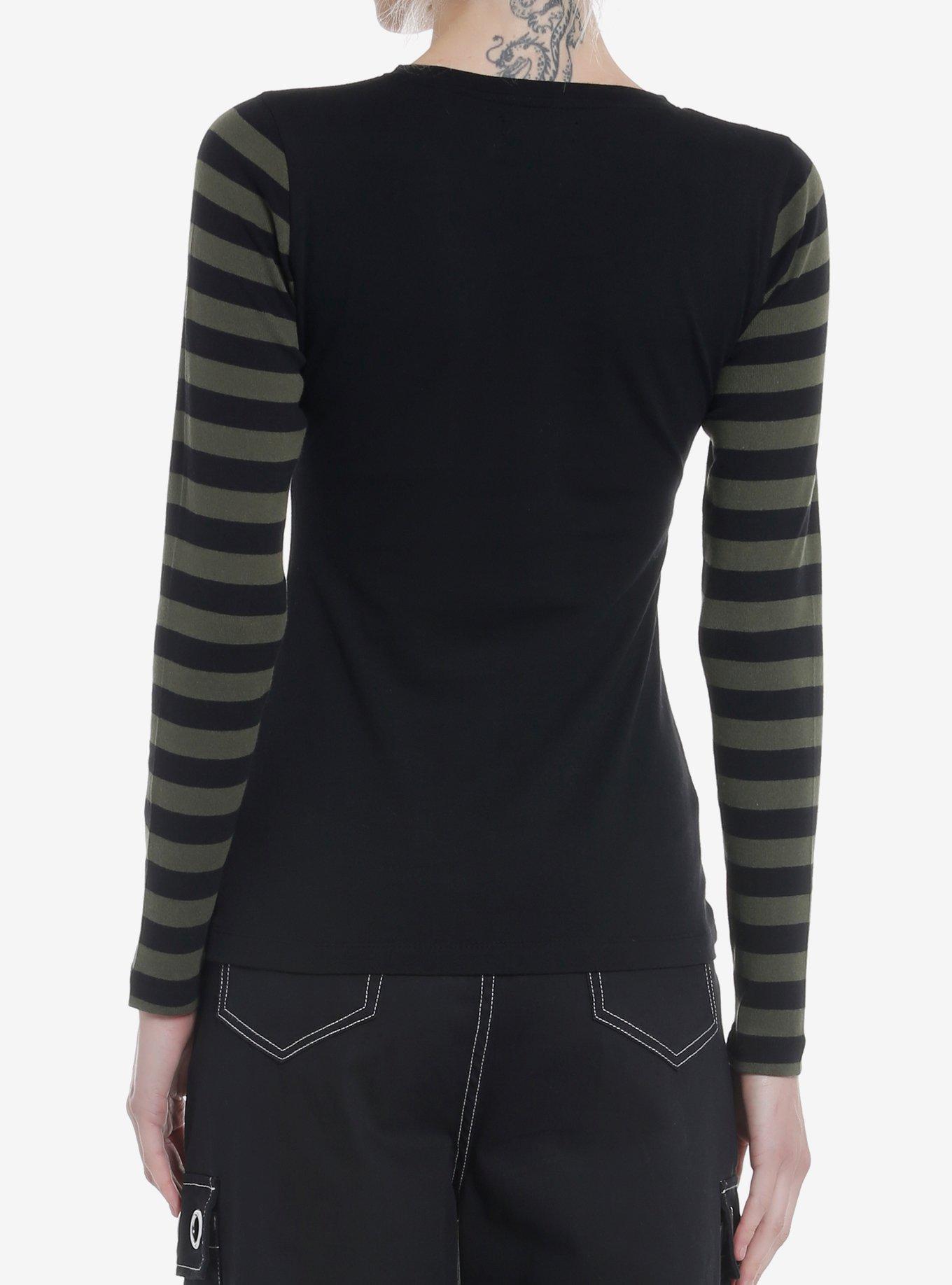 Black & Olive Stripe Star Girls Long-Sleeve Top, , hi-res