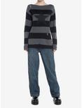 Black & Grey Stripe Star Distressed Girls Sweater, GREY, alternate
