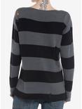 Black & Grey Stripe Star Distressed Girls Sweater, GREY, alternate