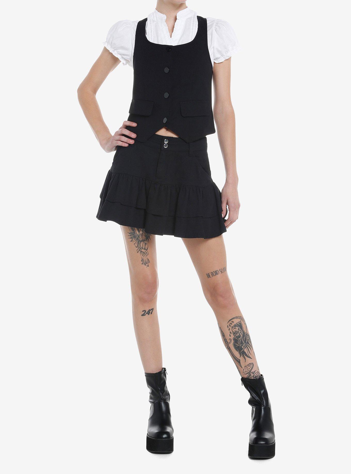 Thorn & Fable Woven Button-Up Vest Girls Twofer Top, , alternate