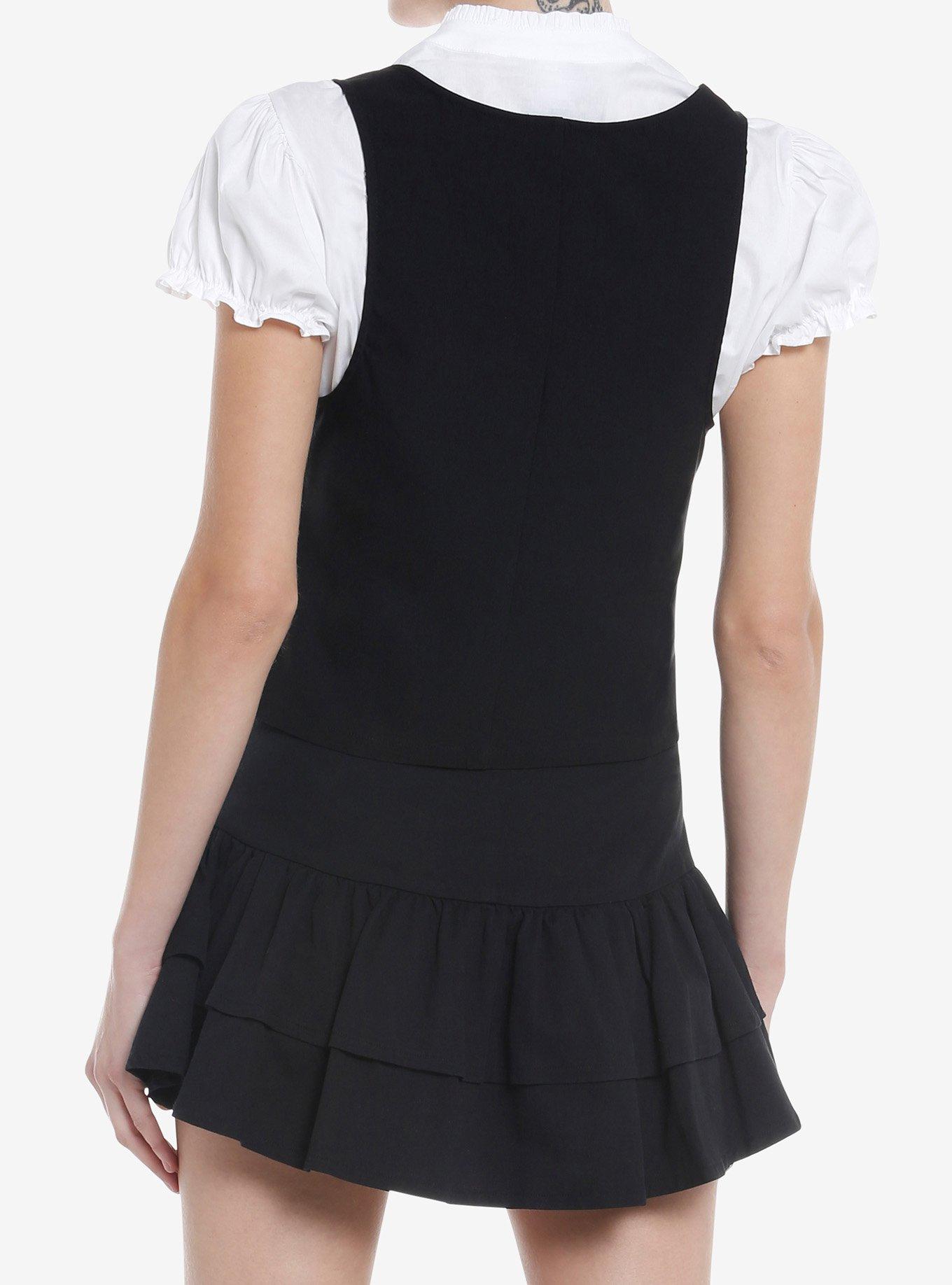 Thorn & Fable Woven Button-Up Vest Girls Twofer Top, , alternate