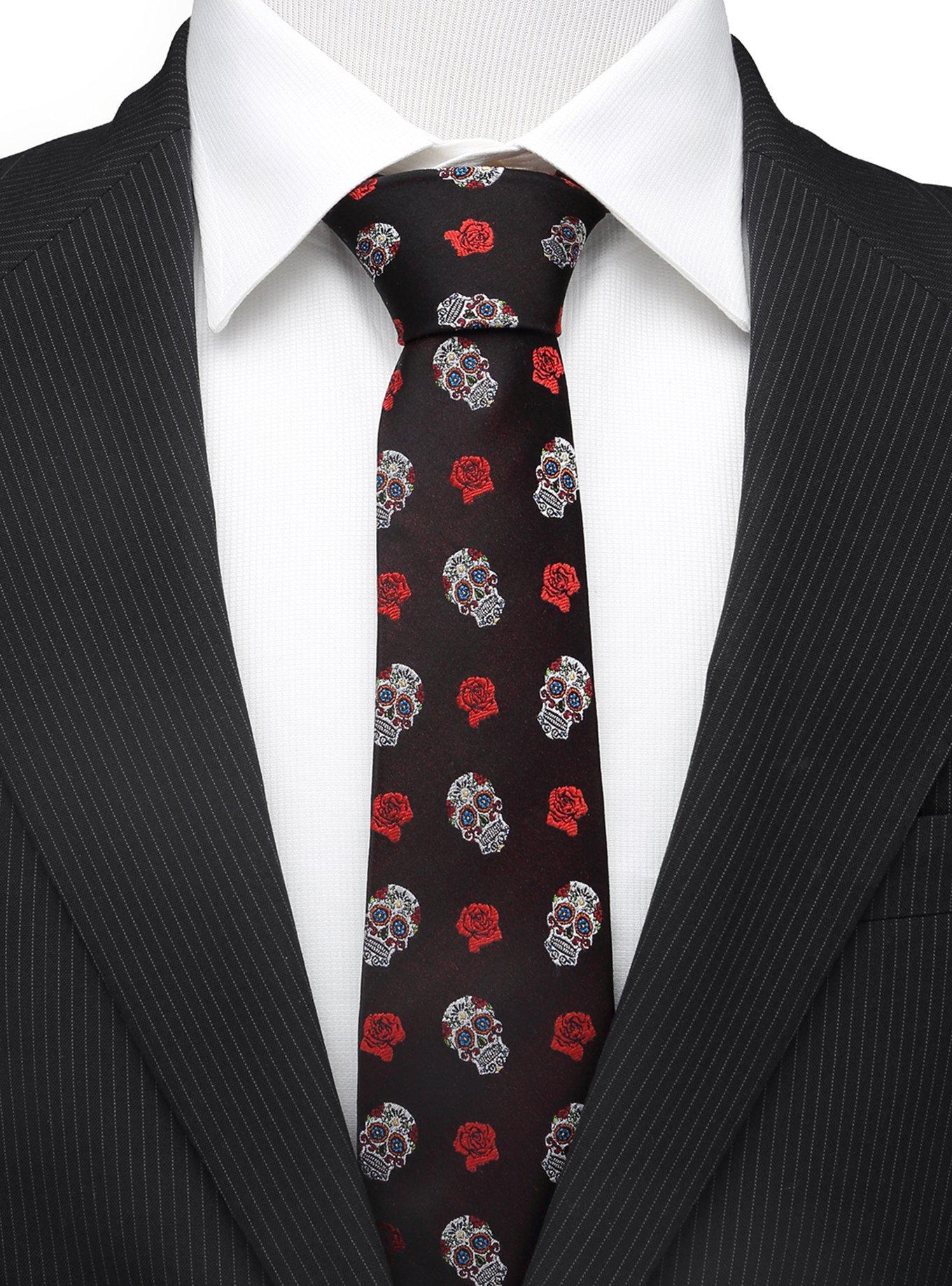 Day of the Dead Sugar Skull Black Men's Tie, , alternate