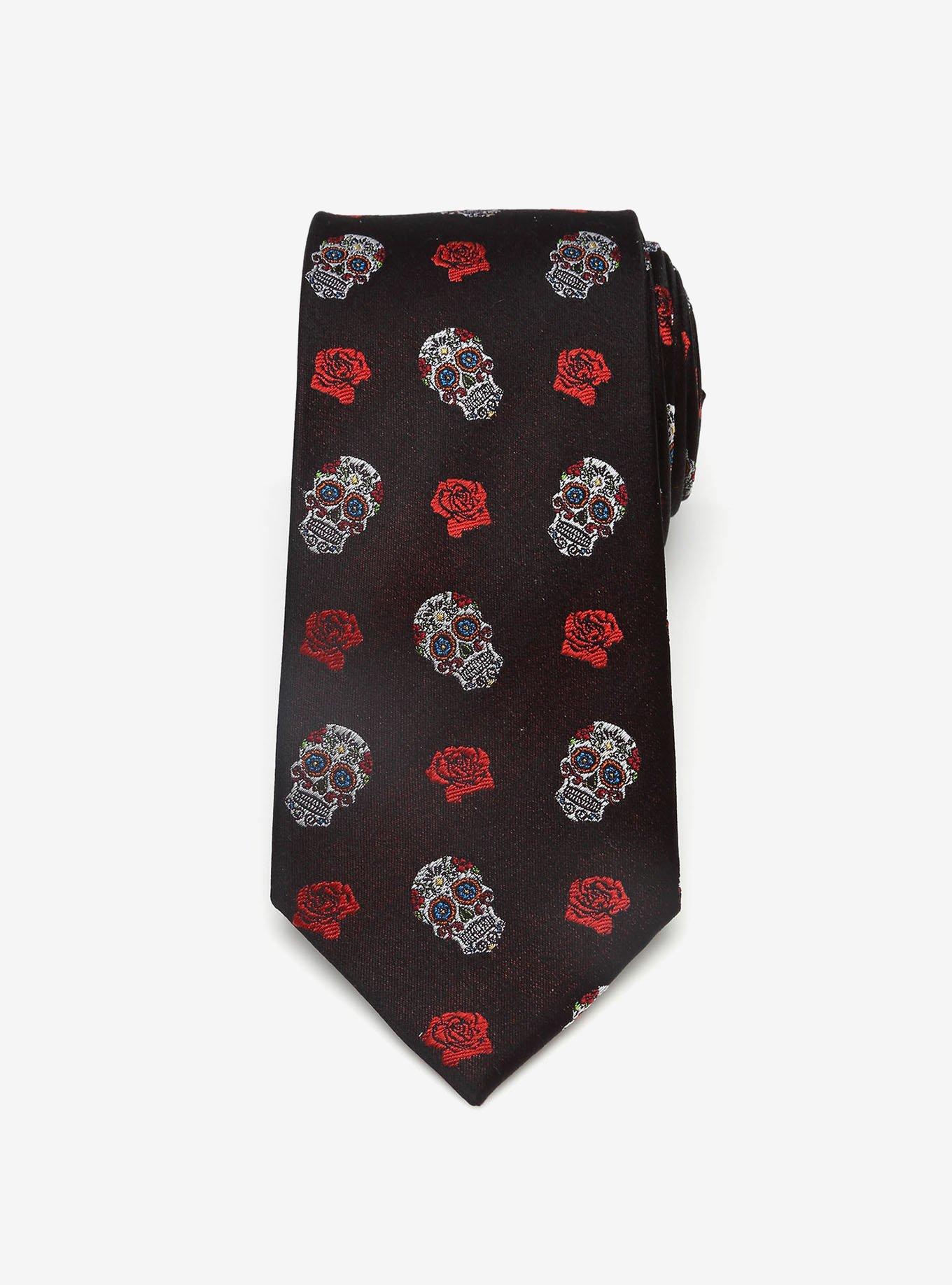 Day of the Dead Sugar Skull Black Men's Tie, , alternate