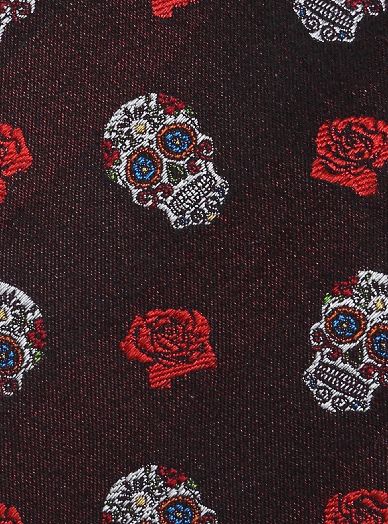 Day of the Dead Sugar Skull Black Men's Tie, , alternate