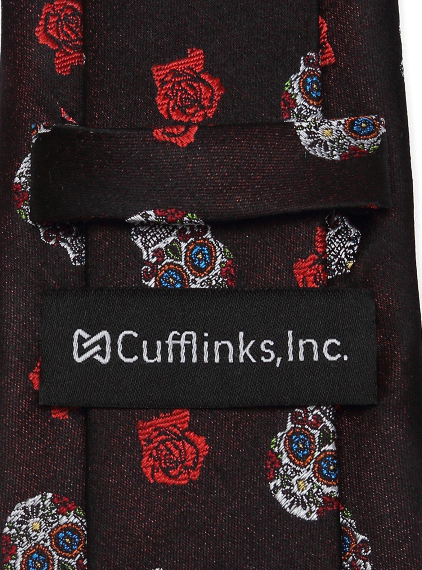 Day of the Dead Sugar Skull Black Men's Tie, , alternate