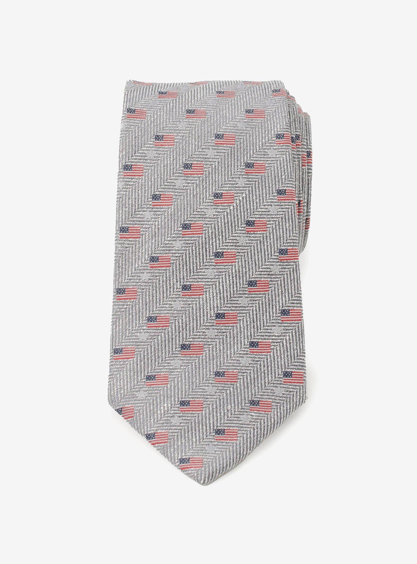 American Flag Grey Men's Tie, , alternate