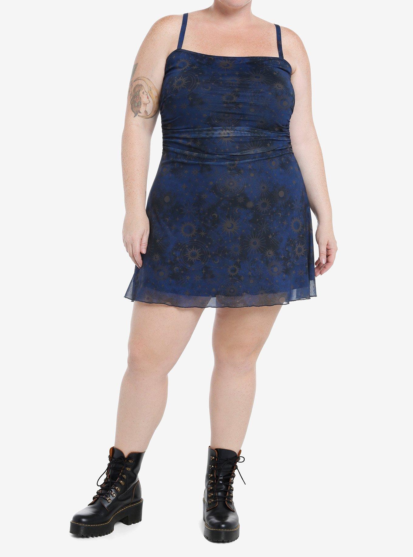 Cosmic Aura Celestial Ruched Cami Dress Plus Size, , hi-res