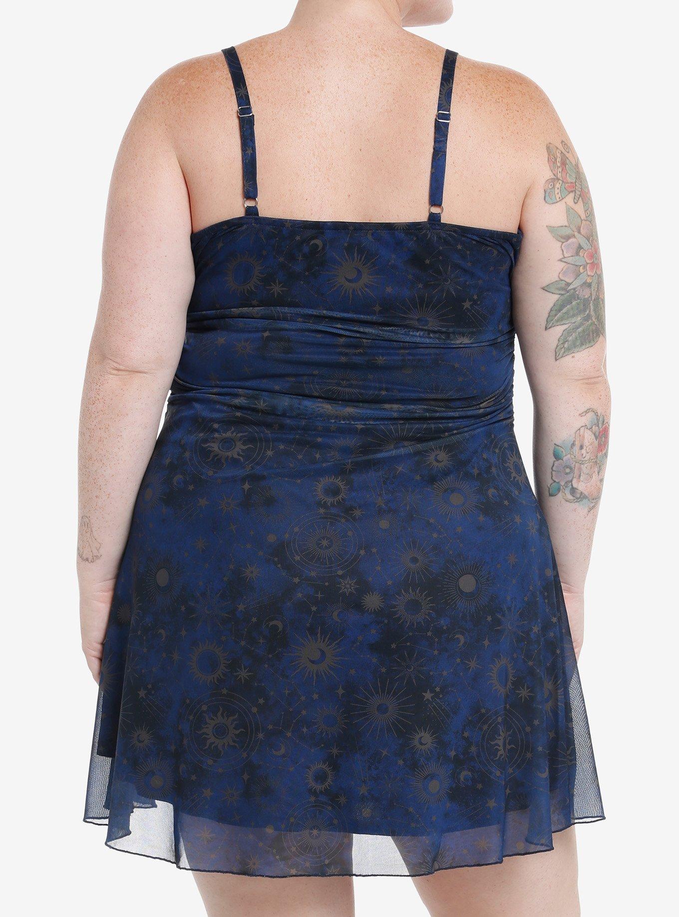 Cosmic Aura Celestial Ruched Cami Dress Plus Size, BROWN, alternate