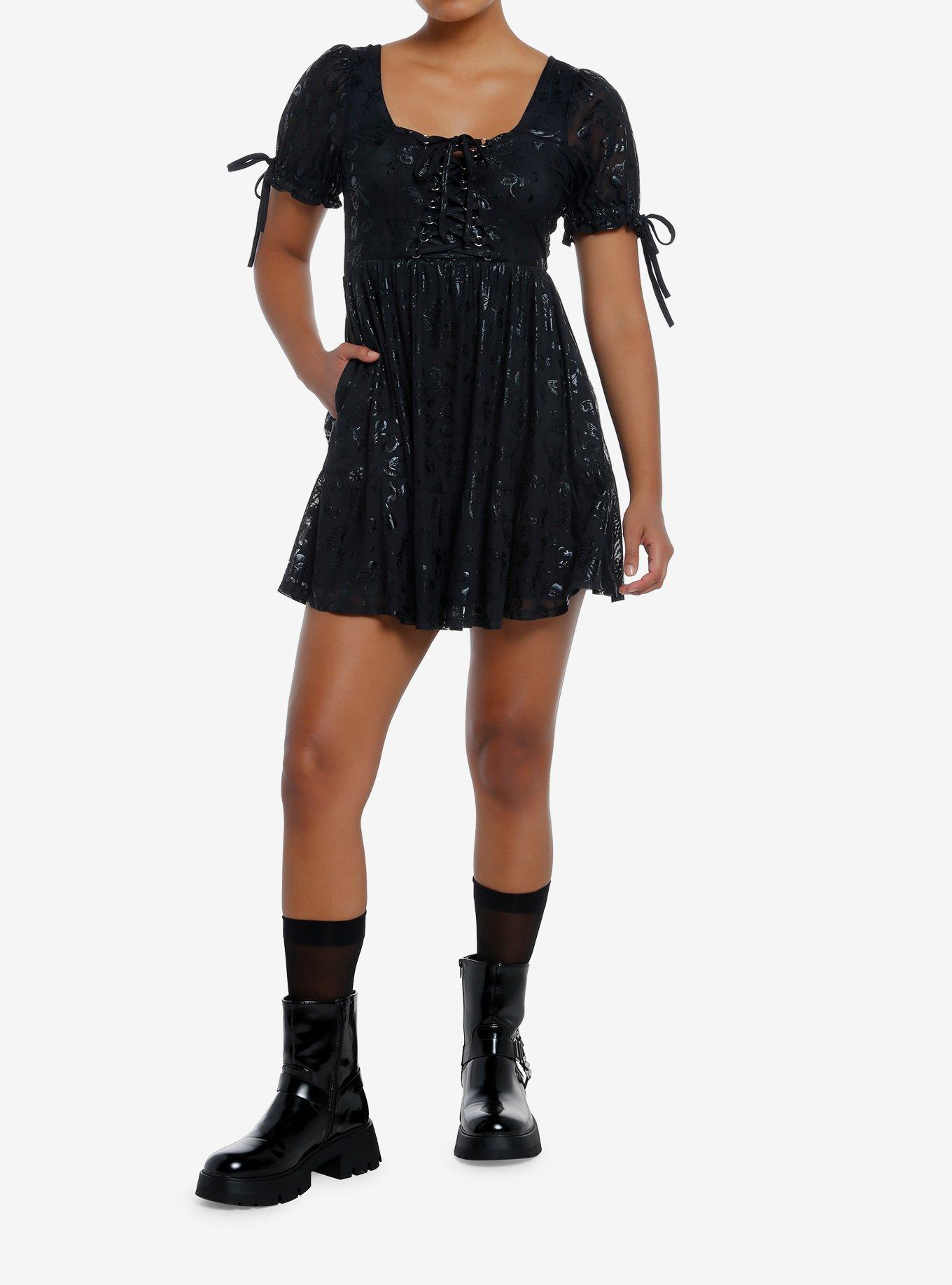 Cosmic Aura Skeleton Butterfly Lace-Up Dress, GREY, alternate