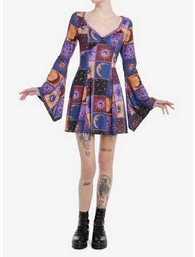 Cosmic Aura Celestial Patchwork Bell Sleeve Dress, , hi-res