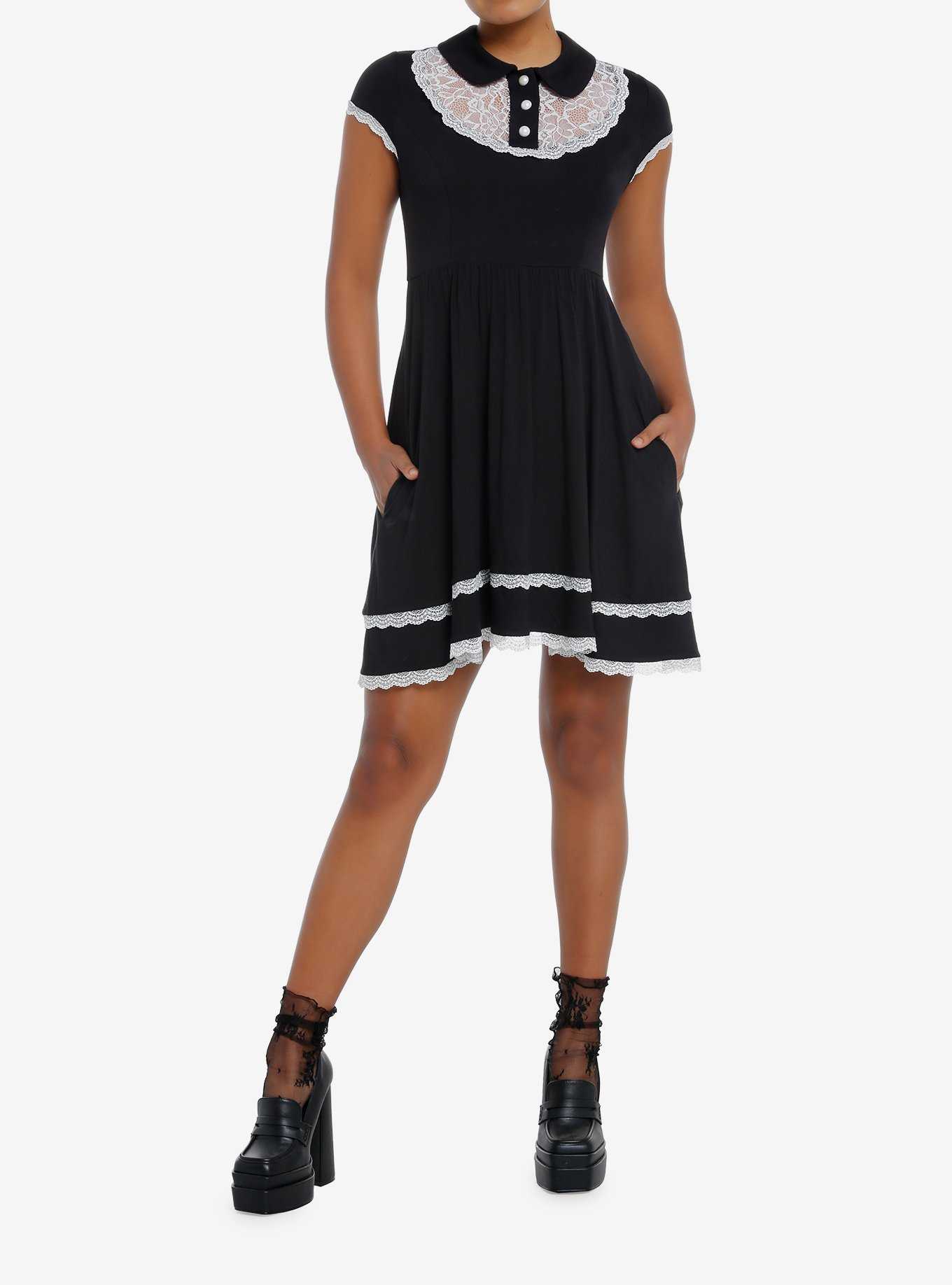 Sweet Society Black & White Lace Bib Babydoll Dress, , hi-res