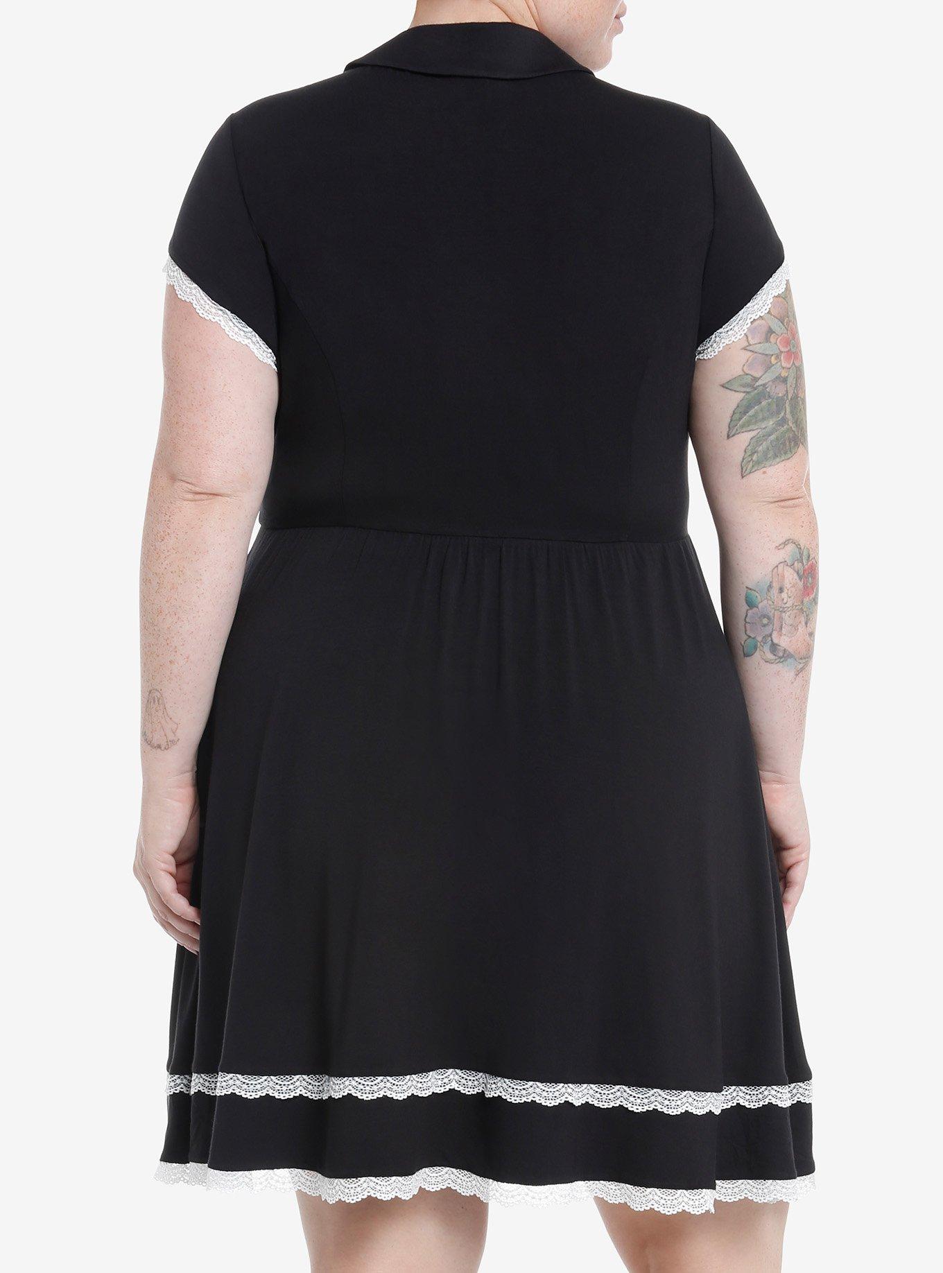 Sweet Society Black & White Lace Bib Babydoll Dress Plus Size, , alternate