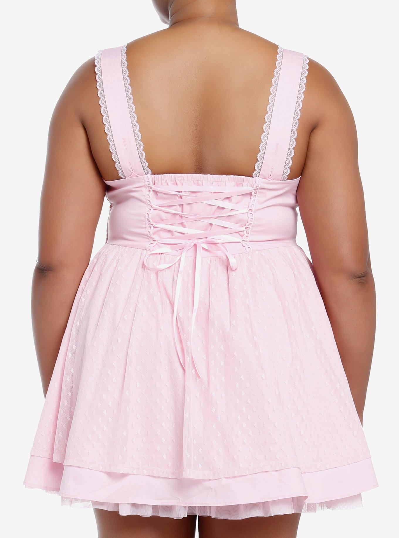Sweet Society Pink Hearts Lace & Bows Dress Plus Size, PINK, alternate