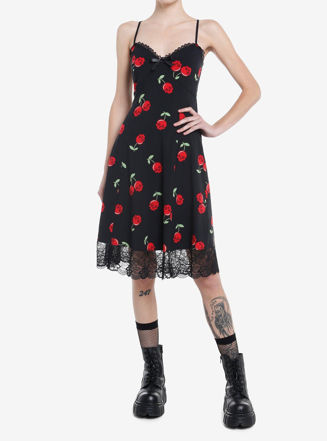 Social Collision Cherry Skull Slip Dress, RED, alternate