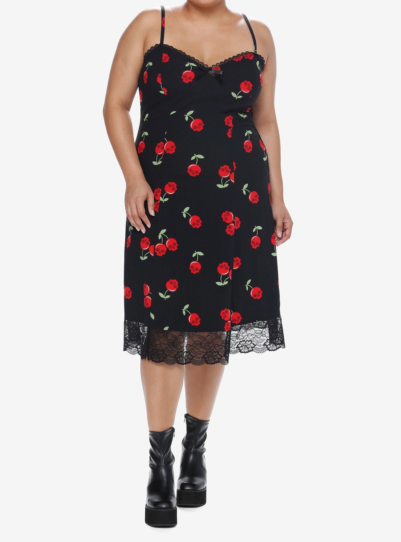 Social Collision Cherry Skull Slip Dress Plus Size, RED, alternate