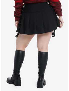 Social Collision Black Pleated Grommet Suspender Skirt Plus Size, , hi-res