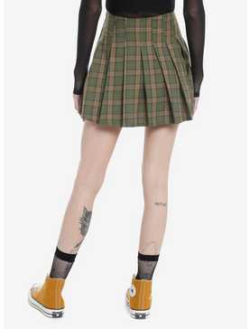Social Collision Green & Brown Plaid Buckle Mini Skirt, , hi-res