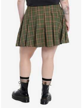 Social Collision Green & Brown Plaid Buckle Mini Skirt Plus Size, , hi-res