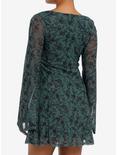 Thorn & Fable Olive Flower Bell Sleeve Dress, BLACK, alternate