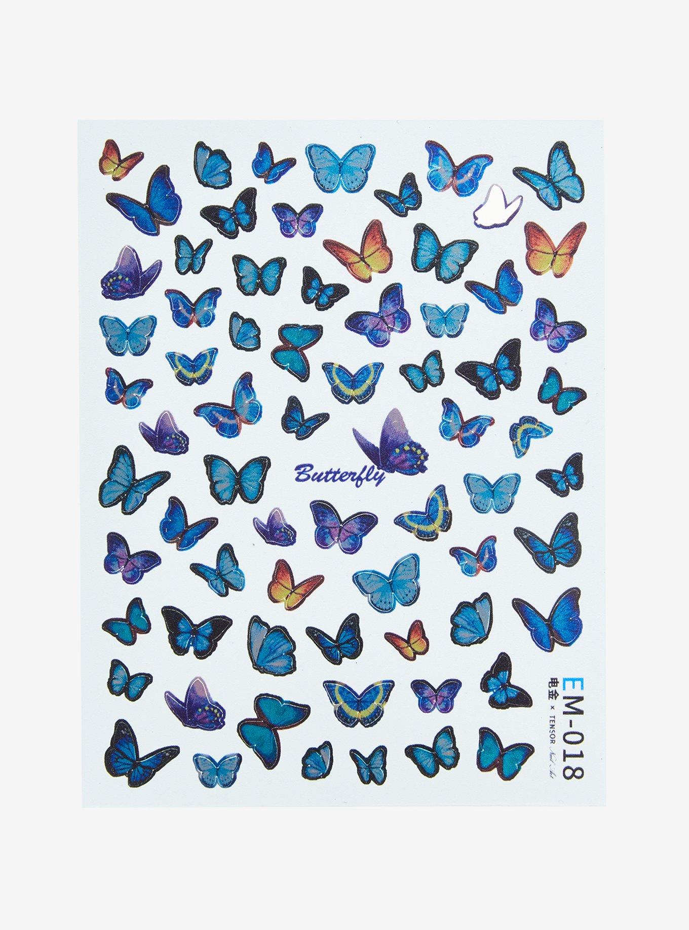 Blue Butterfly Nail Sticker Sheet, , alternate