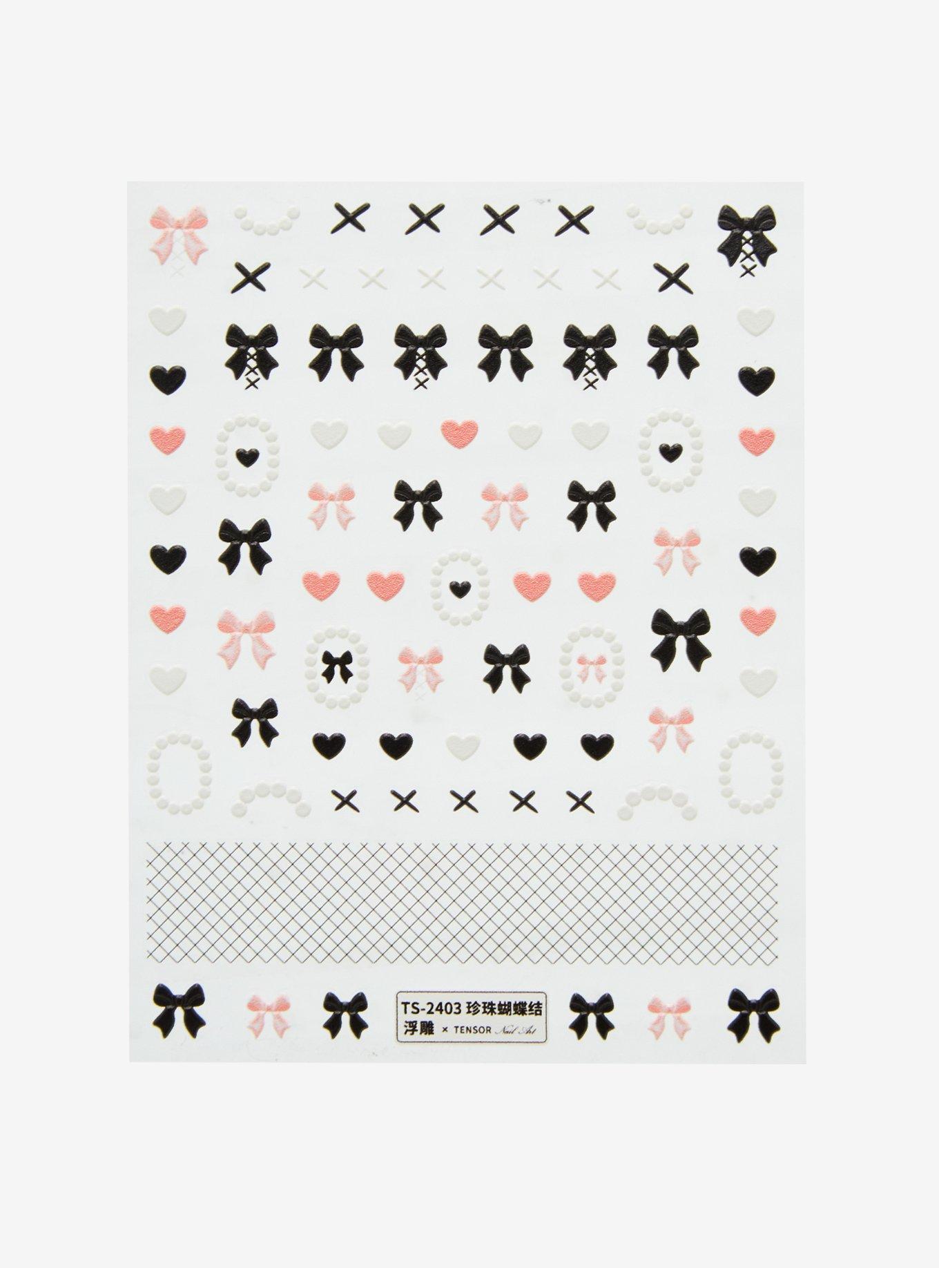 Pink & Black Bows Lolita Nail Sticker Sheet, , alternate