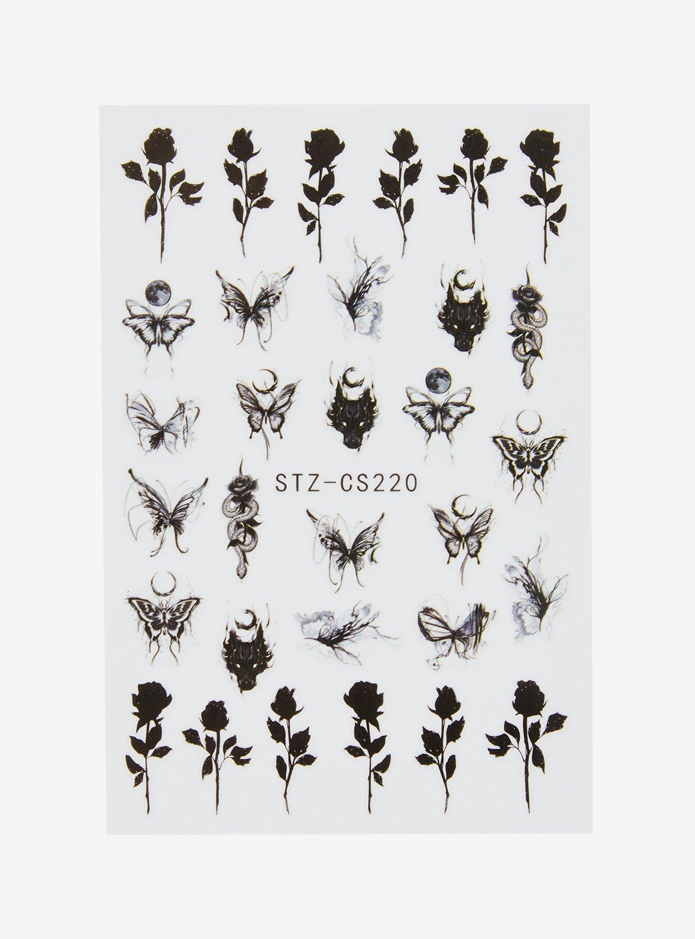 Gothic Rose Butterfly Nail Sticker Sheet, , alternate